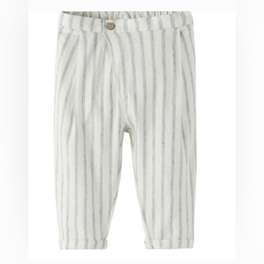 ZARA Cream Black Linen Blend Striped Pants 9-12 M